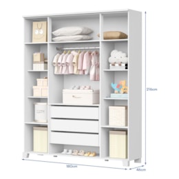 Dormitório Luna Max Guarda Roupa, Cômoda 4 Gavetas e Berço Evolution Branco Fosco com Colchão Supreme - Reller Móveis