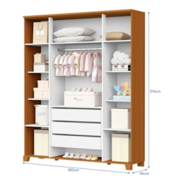 Dormitório Luna Max Guarda Roupa, Cômoda 4 Gavetas e Berço Evolution Branco Fosco/Savana com Colchão Supreme - Reller Móveis