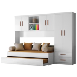 Dormitório Ônix Guarda Roupa, Aéreo 4 Portas e Bicama Flex Branco com Colchões Supreme D20 - Peternella Móveis Dormitório Ônix Guarda Roupa, Aéreo 4 Portas e Bicama Flex Branco com Colchões Supreme D20 - Peternella Móveis