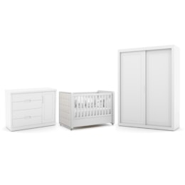 Dormitório Tutto New 2 Portas, Cômoda 1 Porta e Berço Branco Soft com Capitonê - Matic Móveis