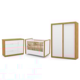 Dormitório Tutto New 2 Portas, Cômoda 1 Porta e Berço Branco Soft/Freijó - Matic Móveis  Dormitório Tutto New 2 Portas, Cômoda 1 Porta e Berço Branco Soft/Freijó - Matic Móveis