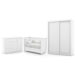 Dormitório Tutto New 2 Portas, Cômoda 1 Porta e Berço Branco Soft - Matic Móveis  Dormitório Tutto New 2 Portas, Cômoda 1 Porta e Berço Branco Soft - Matic Móveis