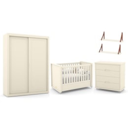 Dormitório Tutto New 2 Portas, Cômoda, Berço Off White e Prateleiras - Matic Móveis Dormitório Tutto New 2 Portas, Cômoda, Berço Off White e Prateleiras - Matic Móveis