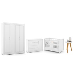 Dormitório Tutto New 4 Portas, Cômoda 1 Porta, Berço Branco Soft e Mesinha- Matic Móveis  
