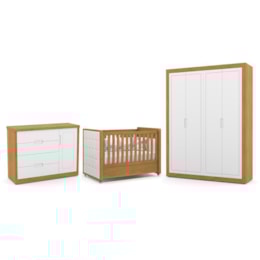Dormitório Tutto New 4 Portas, Cômoda 1 Porta e Berço Freijó/Branco Soft com Capitonê - Matic Móveis