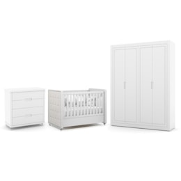 Dormitório Tutto New 4 Portas, Cômoda 4 Gavetas e Berço Branco Soft com Capitonê - Matic Móveis Dormitório Tutto New 4 Portas, Cômoda 4 Gavetas e Berço Branco Soft com Capitonê - Matic Móveis