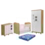 Dormitório Uli Guarda Roupa 3 Portas, Cômoda e Berço Branco Brilho/Amêndoa com Colchão Baby Physical - Móveis Peroba