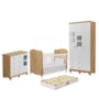 Dormitório Uli Guarda Roupa 3 Portas, Cômoda e Berço Branco Brilho/Amêndoa com Colchão Supreme - Móveis Peroba