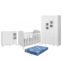 Dormitório Uli Guarda Roupa 4 Portas, Cômoda e Berço Branco Brilho com Colchão Baby Physical - Móveis Peroba