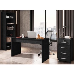 Escritório Completo Gávea Estante Livreiro, Mesa e Gaveteiro Preto Trama - Móveis Leão  Escritório Completo Gávea Estante Livreiro, Mesa e Gaveteiro Preto Trama - Móveis Leão