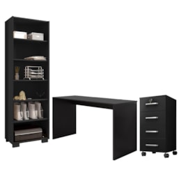 Escritório Completo Gávea Estante Livreiro, Mesa e Gaveteiro Preto Trama - Móveis Leão  Escritório Completo Gávea Estante Livreiro, Mesa e Gaveteiro Preto Trama - Móveis Leão