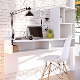 Escrivaninha Multifuncional Suspensa Lilac com 6 Nichos Branco - PR Móveis  Escrivaninha Multifuncional Suspensa Lilac com 6 Nichos Branco - PR Móveis