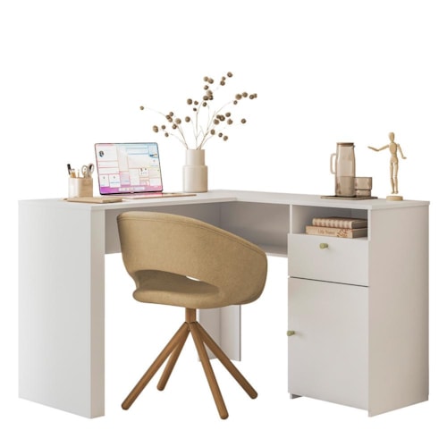 Escrivaninha Office de Canto Flora Branco Fosco - Mobler
