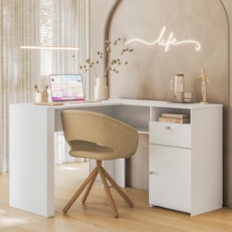Escrivaninha Office de Canto Flora Branco Fosco - Mobler