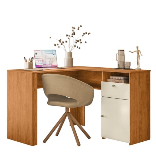 Escrivaninha Office de Canto Flora Canela/Off White - Mobler