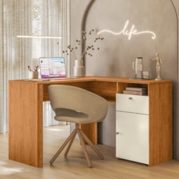 Escrivaninha Office de Canto Flora Canela/Off White - Mobler