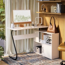 Escrivaninha Office em L Steel Off White – EJ Móveis