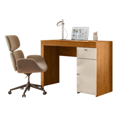 Escrivaninha Office Íris 1 Gaveta Canela/Off White - Mobler