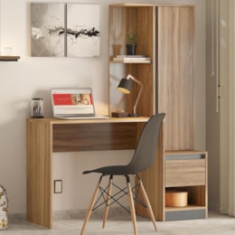 Escrivaninha Office Morada com Armário 1 Porta e 1 Gaveta Amêndola/Grafito - Demóbile   Escrivaninha Office Morada com Armário 1 Porta e 1 Gaveta Amêndola/Grafito - Demóbile