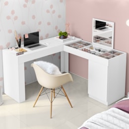 Escrivaninha Penteadeira Camarim de canto Star Branco Fosco - Mobler  Escrivaninha Penteadeira Camarim de canto Star Branco Fosco - Mobler