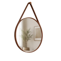 Espelho Decorativo Float com Alça de Couro Ecológico Marrom/Caramelo - Humagui Móveis 