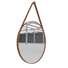Espelho Decorativo Float com Alça de Couro Ecológico Marrom/Caramelo - PR Móveis  