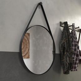 Espelho Decorativo Float com Alça de Couro Ecológico Preto - PR Móveis  