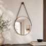 Espelho Decorativo Redondo com Alça de Couro Sunset Preto - Luapa