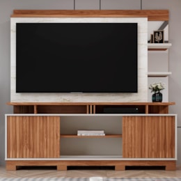 Estante Home Denver 180cm Cinamomo Mel/Off White/Carrara para TV até 60” - Mobler Estante Home Denver 180cm Cinamomo Mel/Off White/Carrara para TV até 60” - Mobler