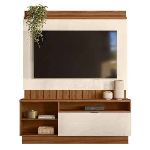 Estante Home Diamantina 150cm para TV até 60” - Mobler Amêndoa/Off White
