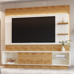 Estante Home Guaíba 200cm Off White/Amêndoa para TV até 65” - Mobler