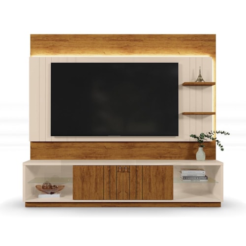 Estante Home Guaíba 200cm Off White/Canela para TV até 65” - Mobler