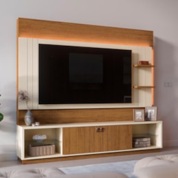 Estante Home Guaíba 200cm Off White/Canela para TV até 65” - Mobler
