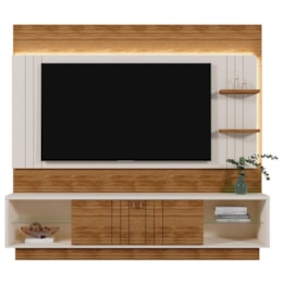 Estante Home Guaíba 200cm Pérola Metalizado/Amêndoa para TV até 65” - Mobler