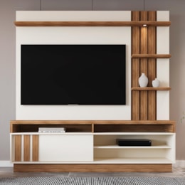 Estante Home Mariana 180cm Off White/Amêndoa para TV até 55” - Mobler