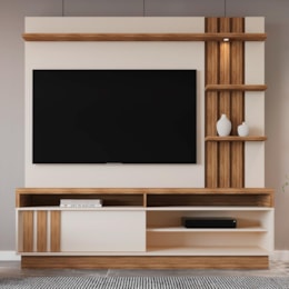 Estante Home Mariana 180cm Pérola Metalizado/Amêndoa para TV até 55” - Mobler