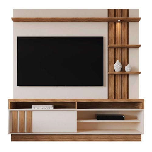 Estante Home Mariana 180cm Pérola Metalizado/Amêndoa para TV até 55” - Mobler