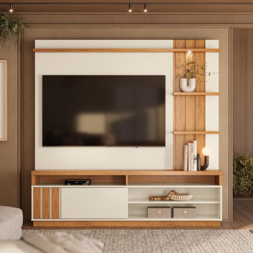 Estante Home Mariana Off White/Canela 180cm para TV até 55” - Mobler