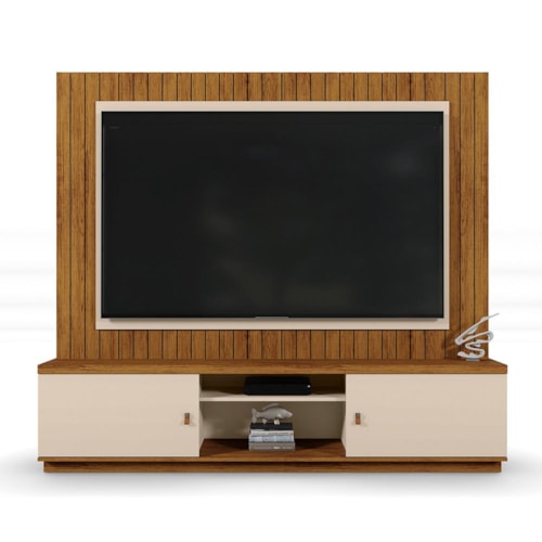 Estante Home Santos 201,2cm Off White/Canela para TV até 70” - Mobler
