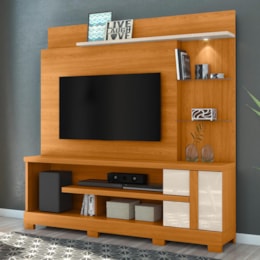 Estante Home Theater Alan Cinamomo/Off White para TV até 55” com Pés - Madetec Estante Home Theater Alan Cinamomo/Off White para TV até 55” com Pés - Madetec