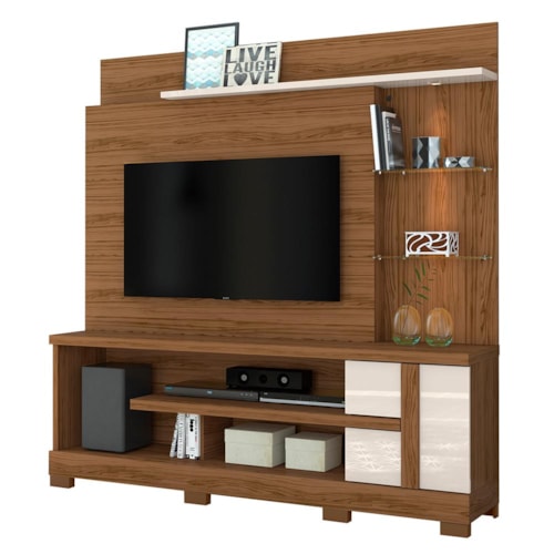 Estante Home Theater Alan Naturale/Off White para TV até 55” com Pés - Madetec