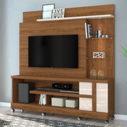 Estante Home Theater Alan Naturale/Off White para TV até 55” com Rodízios - Madetec