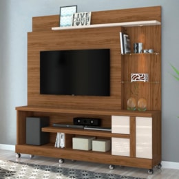Estante Home Theater Alan Naturale/Off White para TV até 55” com Rodízios - Madetec Estante Home Theater Alan Naturale/Off White para TV até 55” com Rodízios - Madetec