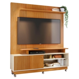 Estante Home Theater Ares Cinamomo/Off White para TV até 65” com Rodízios - Madetec