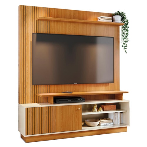 Estante Home Theater Ares Cinamomo/Off White para TV até 65” - Madetec