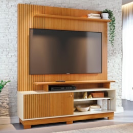 Estante Home Theater Ares Cinamomo/Off White para TV até 75” com Pés - Madetec Estante Home Theater Ares Cinamomo/Off White para TV até 75” com Pés - Madetec