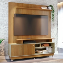 Estante Home Theater Ares Cumaru/Opala para TV até 75” com Rodízios - Madetec Estante Home Theater Ares Cumaru/Opala para TV até 75” com Rodízios - Madetec