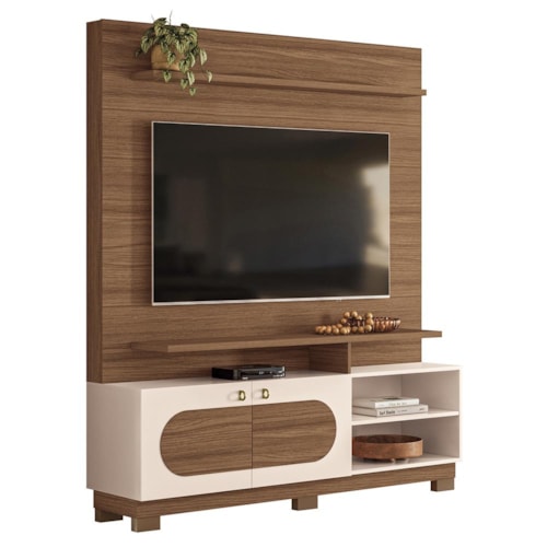 Estante Home Theater Axis Castanho/Off White para TV até 60” - HB Móveis