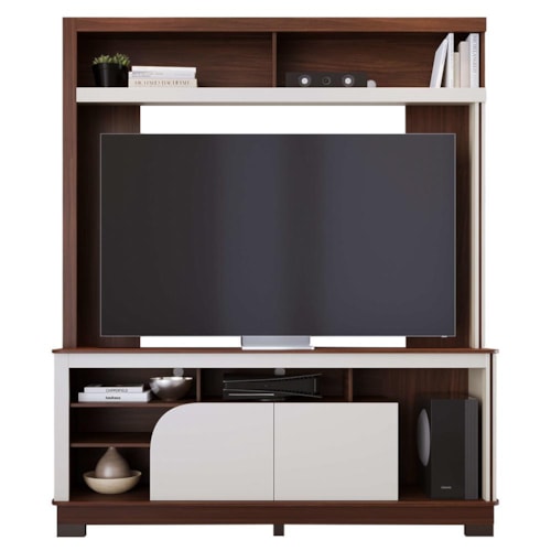 Estante Home Theater Belaya Nogueira Real/Off White Matte para TV até 65” - Colibri 