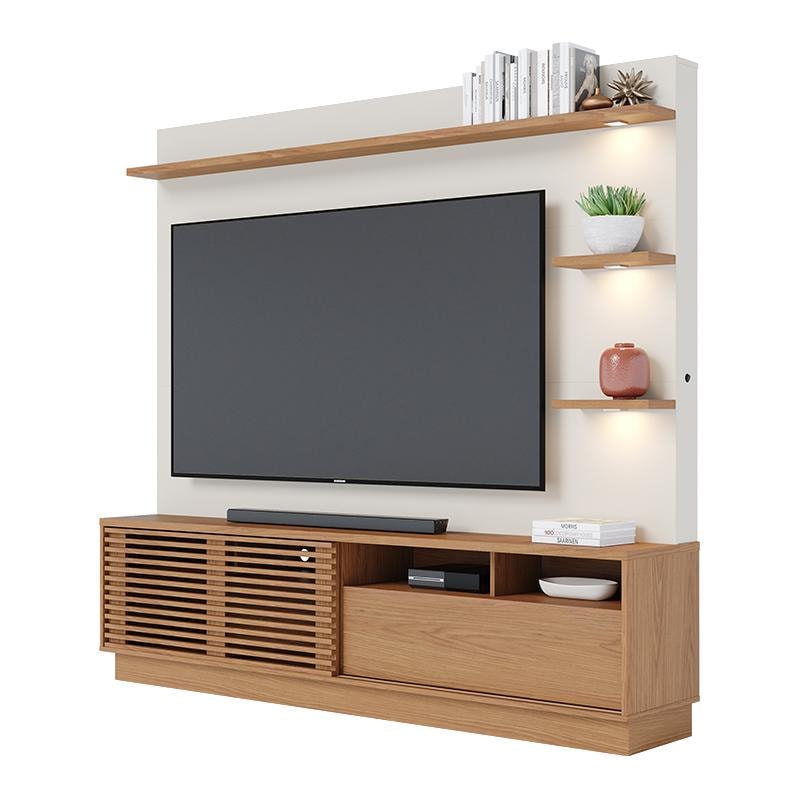 Estante Home Theater Campeche Freijó/Off White Matte para TV de 70